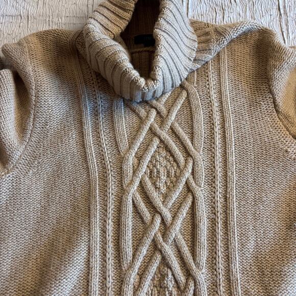 J.Crew Cable-Knit Turtleneck Sweater Wool Blend camel tan Sz L Capsule Wardrobe - Picture 7 of 8